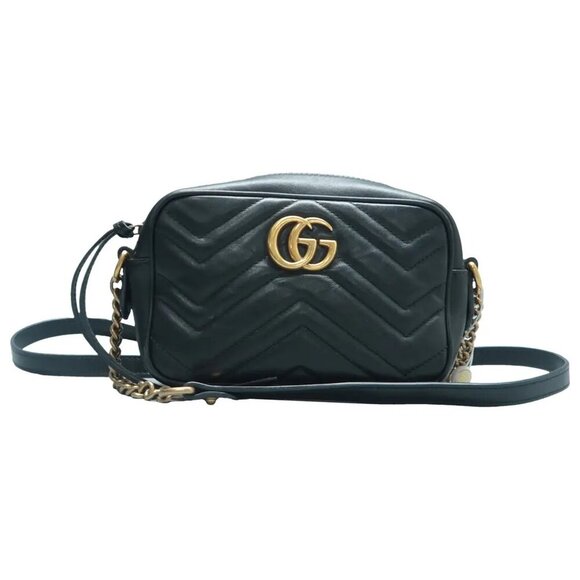 Gucci Handbags - 100% Authentic GUCCI GG Marmont Black Leather Shoulder Bag 882-112824